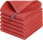 Kitinjoy 100% Cotton Kitchen Dish Cloths, 6 Pack Waffle Weave Ultra Soft Absorbent Dish Towels for Drying Dishes Quick Drying Kitchen Towels Dish Rags, 12 X 12 Inches, Brick Red