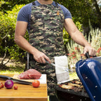 Asaya Chef and BBQ Apron with Bottle Opener and Hand Towel - 10oz Cotton Canvas, Stainless Steel Hardware - Cross Back Straps