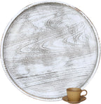 Extra Large Round Ottoman Table Tray Round-24 - Rustic Wooden Serving Tray for Farmhouse Decorative Oversized Coffee Table Trays Living Room Kitchen Counter Breakfast Whitewash