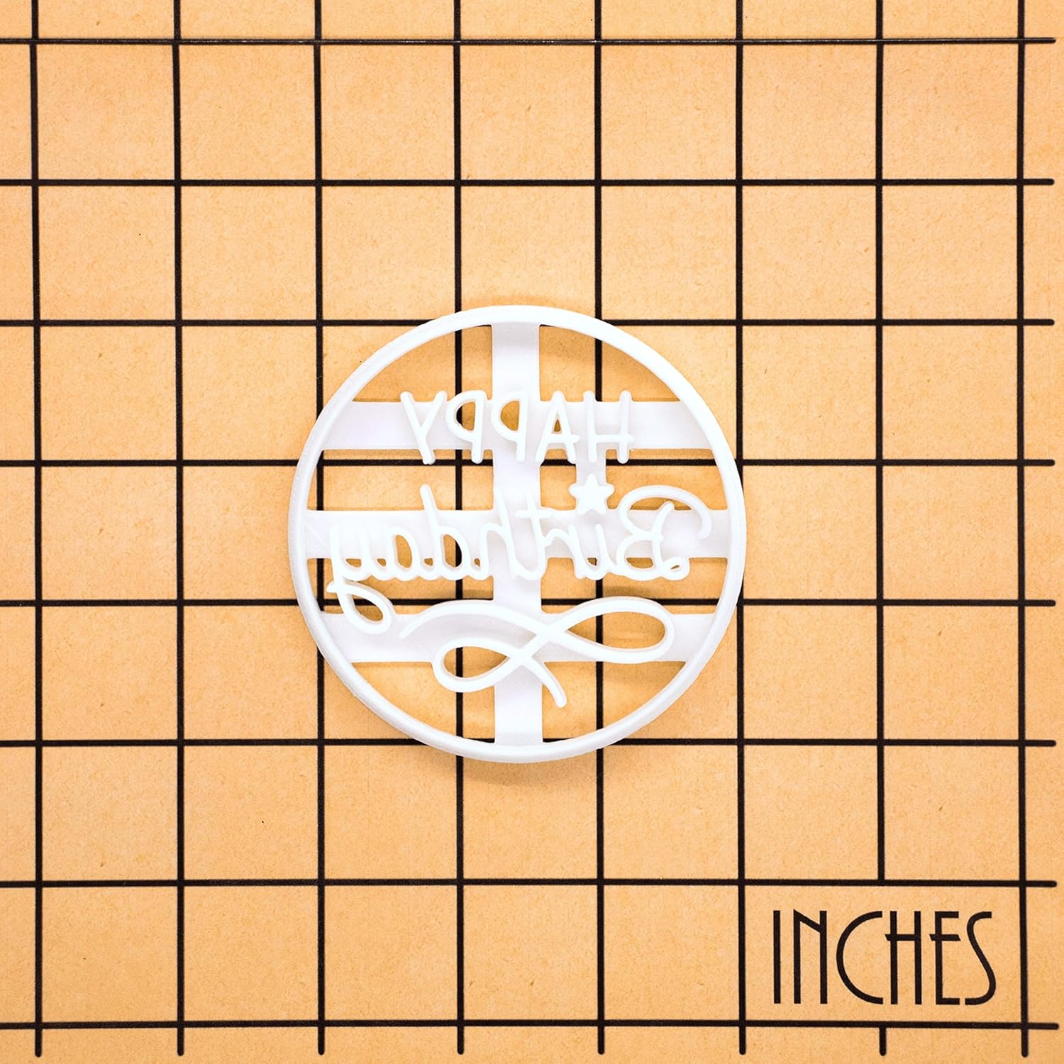 BAKERLOGY Happy Birthday Cookie Cutter - Round Biscuit Embosser for Celebration Baking, Detailed Fondant Stamp for Cakes, Cupcakes, Dough, and Clay