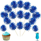 Ephlyn 30Pcs Foil Firework Cupcake Toppers Sparkles Fireworks Sticks Birthday Decorations Sparkle Tinsel Cocktail Fruit Toothpick for Birthday Wedding Graduation Party Cake Decorations Blue