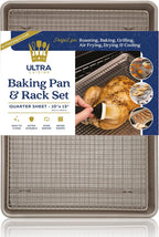 Ultra Cuisine Quarter Baking Sheets with 100% Stainless Steel Rack Set - Includes Premium Aluminum Baking Sheet and Dishwasher Safe Cookie Cooling Racks,Commercial Quality 13"x9"x1"