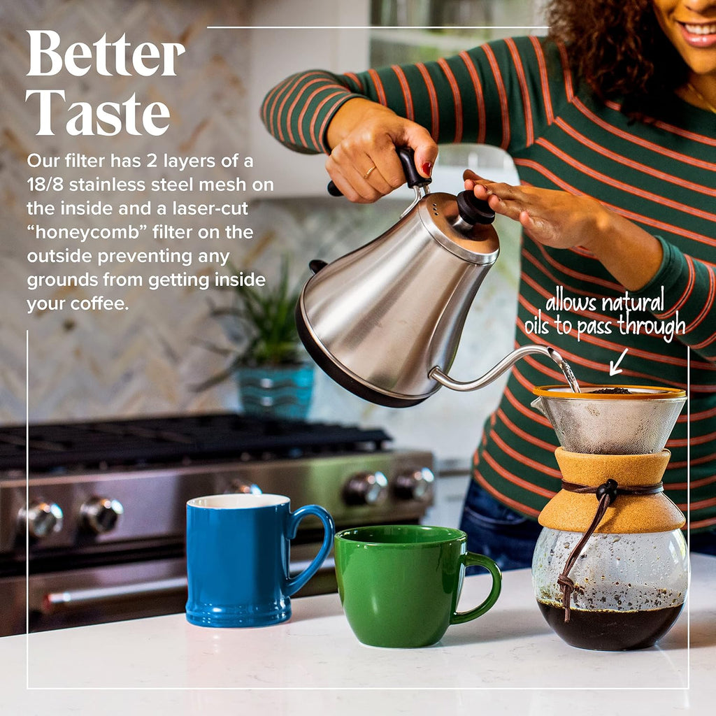 Willow & Everett Pour Over Coffee Dripper - Reusable Filter & Strainer for Medium Coarse Ground Coffee - Paperless Coffee Maker for Carafe