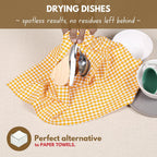 Native Fab 6 Pack Gingham Mini Check Kitchen Hand Towels Set - 100% Cotton Absorbent Reusable Washable 16"x26" - Quick Drying Dish Towels with Hanging Loops for Kitchen, Yellow White