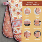 Maison d' Hermine Double Oven Mitts 100% Cotton 7"x35" Double Oven Mitt Heat Resistant BBQ Cooking Gloves with Loop, Baking, Grilling, Home, Kitchen, Handling Hot Pans (Harvest Festival)