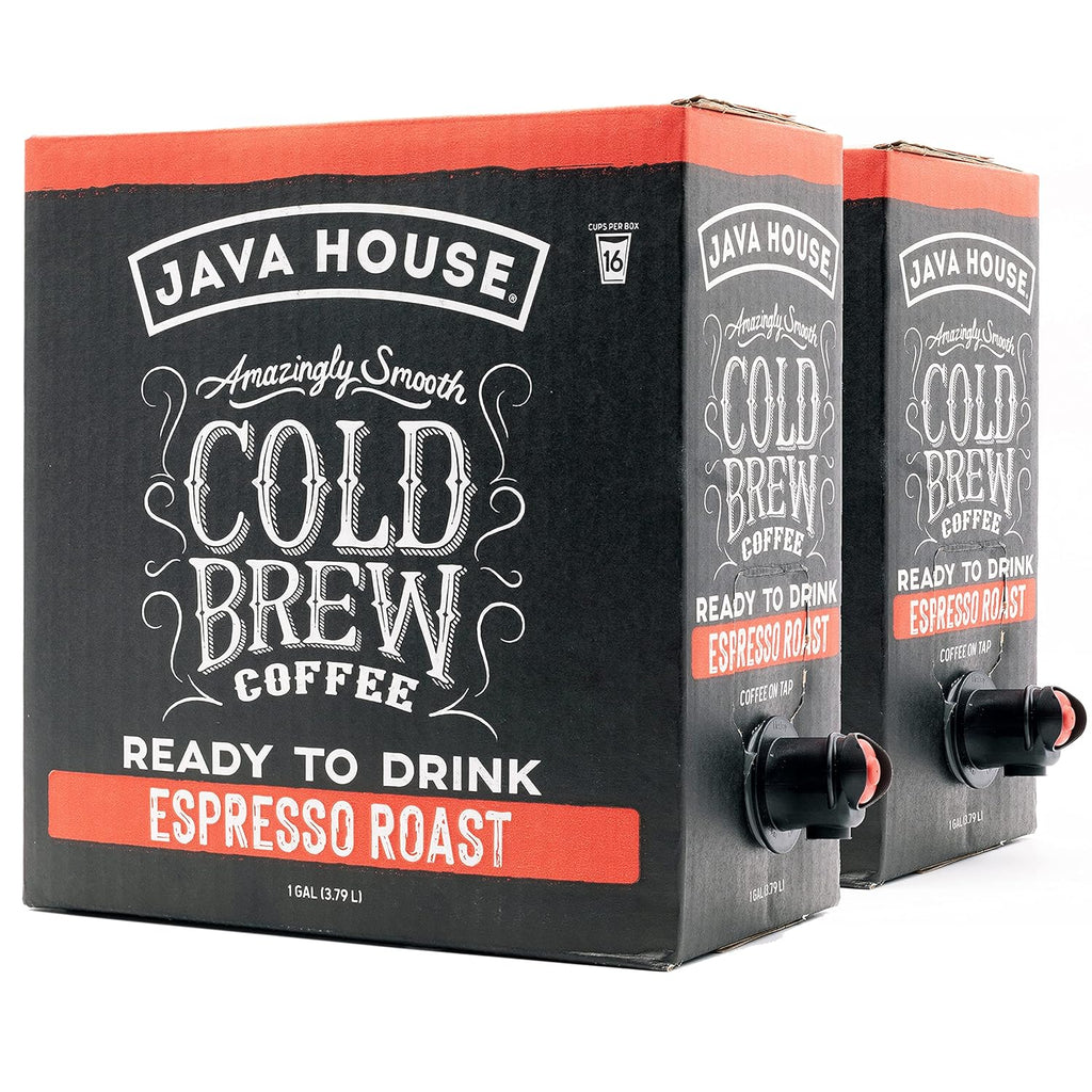 Java House Cold Brew Coffee on Tap (Pack of 2) – Premium 100% Arabica Dark Roast – Smooth Espresso Flavor with Dark Chocolate Notes – 1 Gallon Box (16 Servings) – Ready to Drink, No Brewing Required, Fridge-Friendly