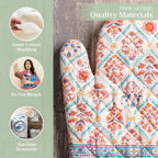 Maison d' Hermine Oven Gloves 100% Cotton Oven Mitt 7" x 13" with Loop Heat Resistant, BBQ, Cooking Gloves, Baking, Grilling, Kitchen, Handling Hot Pans (Pack of 1, Romane)