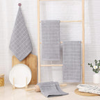 Homaxy 100% Cotton Terry Kitchen Towels(Light Grey, 13 x 28 Inches), Checkered Designed, Soft and Super Absorbent Dish Towels, 4 Pack