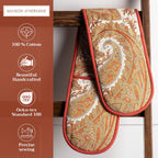 Maison d' Hermine Double Oven Mitts 100% Cotton 7"x35" Double Oven Mitt Heat Resistant BBQ Cooking Gloves with Loop, Baking, Grilling, Home, Kitchen, Handling Hot Pans (Kashmir Paisley)