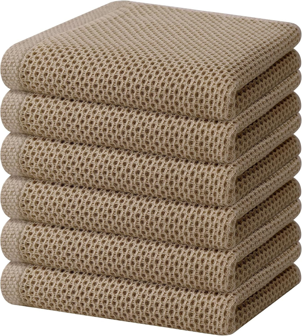 Homaxy 100% Cotton Waffle Weave Kitchen Dish Towels, Ultra Soft Absorbent Quick Drying Cleaning Towel, 13 x 28 Inches, 6-Pack, Tan