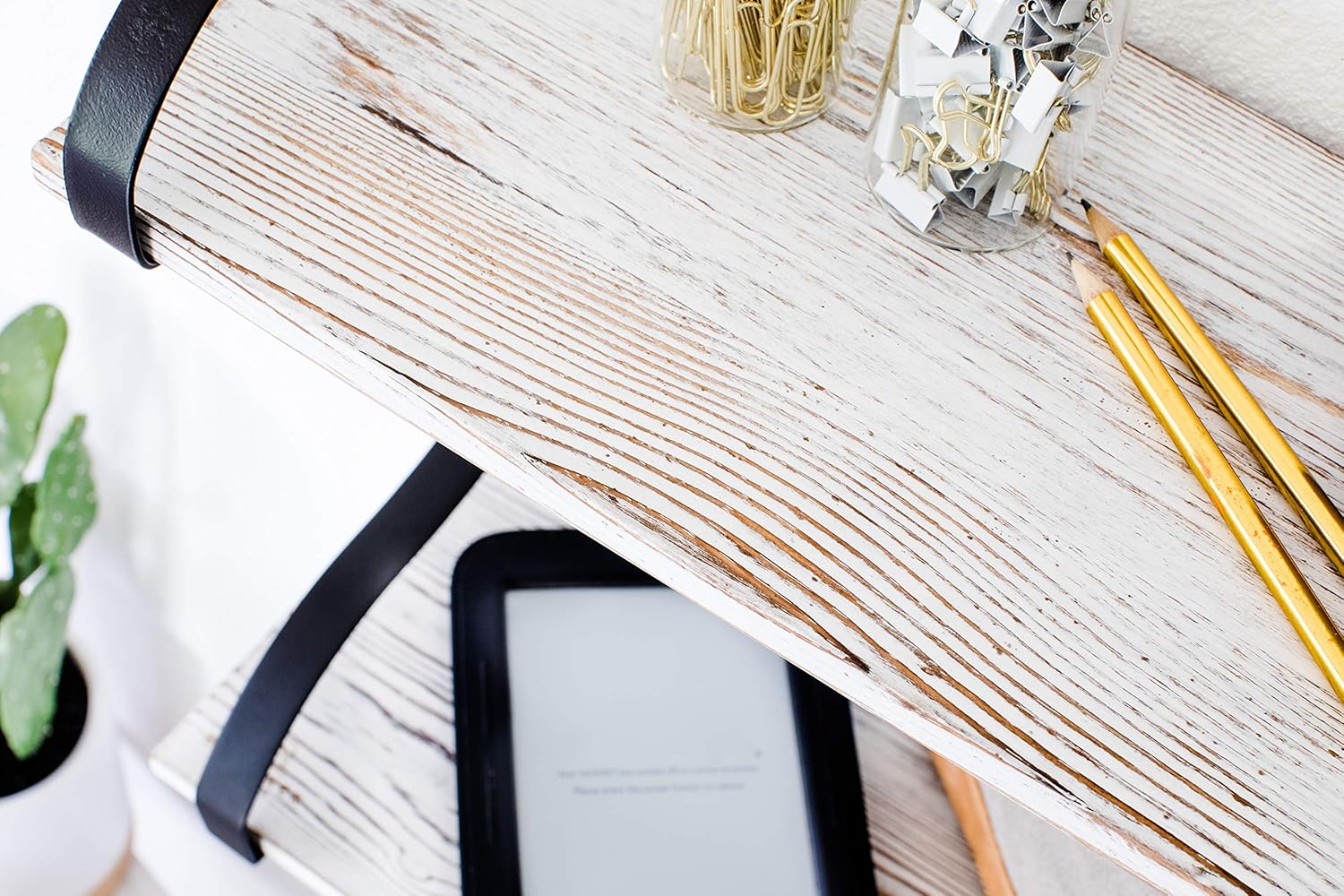 Wall Mounted Floating Spice Shelves with Towel Bar and Removable Hooks, Solid Wood, Rustic Shelving Storage, for Kitchens, Bathrooms and More, Farmhouse Wall Décor, 16.75” Long x 7.5” (White Washed)