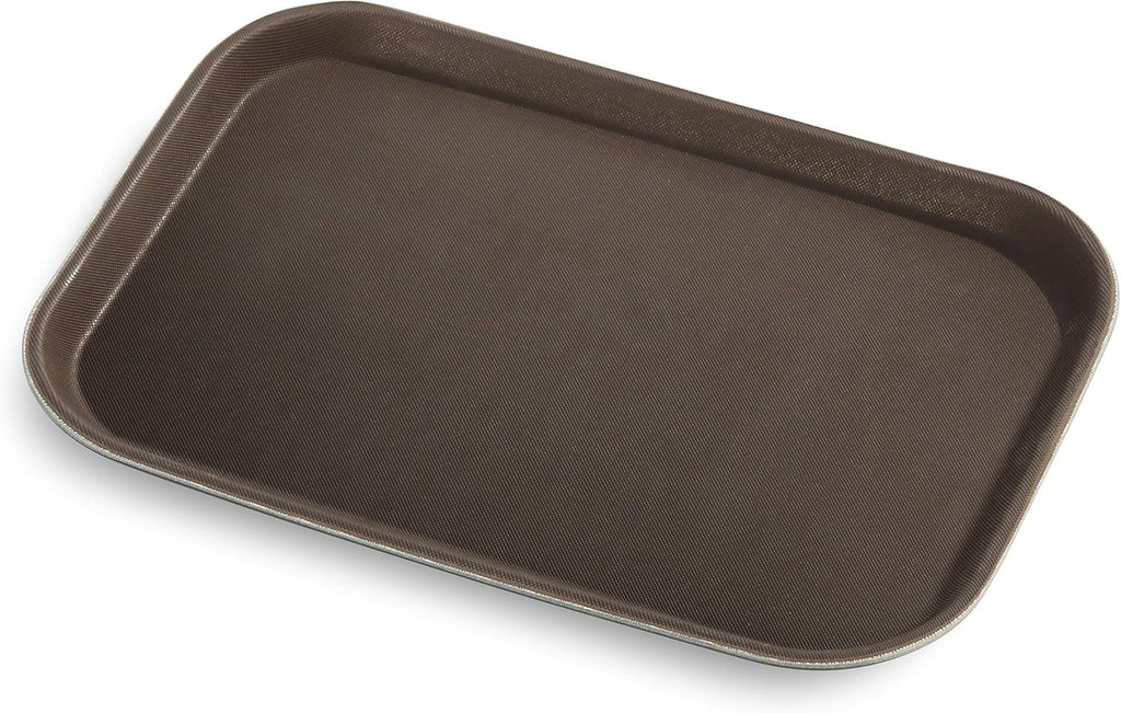 New Star Foodservice Restaurant Grade Non-Slip Tray, Plastic, Rubber Lined, Rectangular (Brown, 10-Inch x 14-Inch)