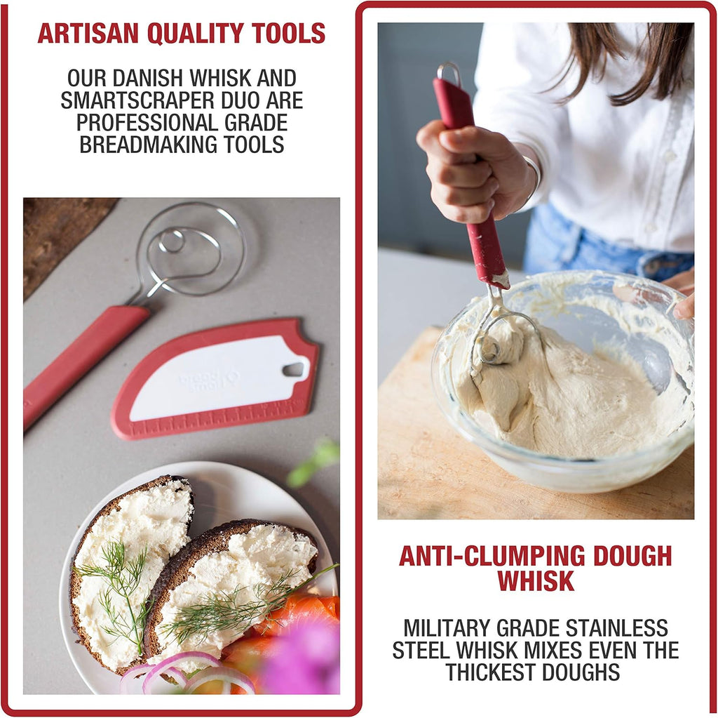 Artisan Bread Whisk and Bench Scraper Duo - Essential Dough Mixer Tools - Sourdough Bread Baking Supplies