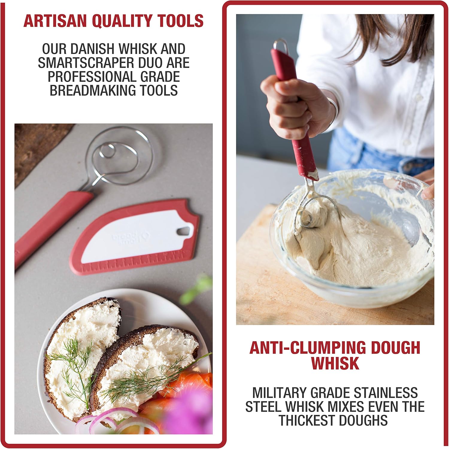 Artisan Bread Whisk and Bench Scraper Duo - Essential Dough Mixer Tools - Sourdough Bread Baking Supplies