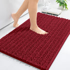 Arotive Luxury Chenille Bathroom Rug Mat, Extra Soft Thick Absorbent Shaggy Bath Rugs, Non-Slip Machine Wash Dry, Plush Bath Mats for Bathroom, Shower and Tub, 24x16, Red