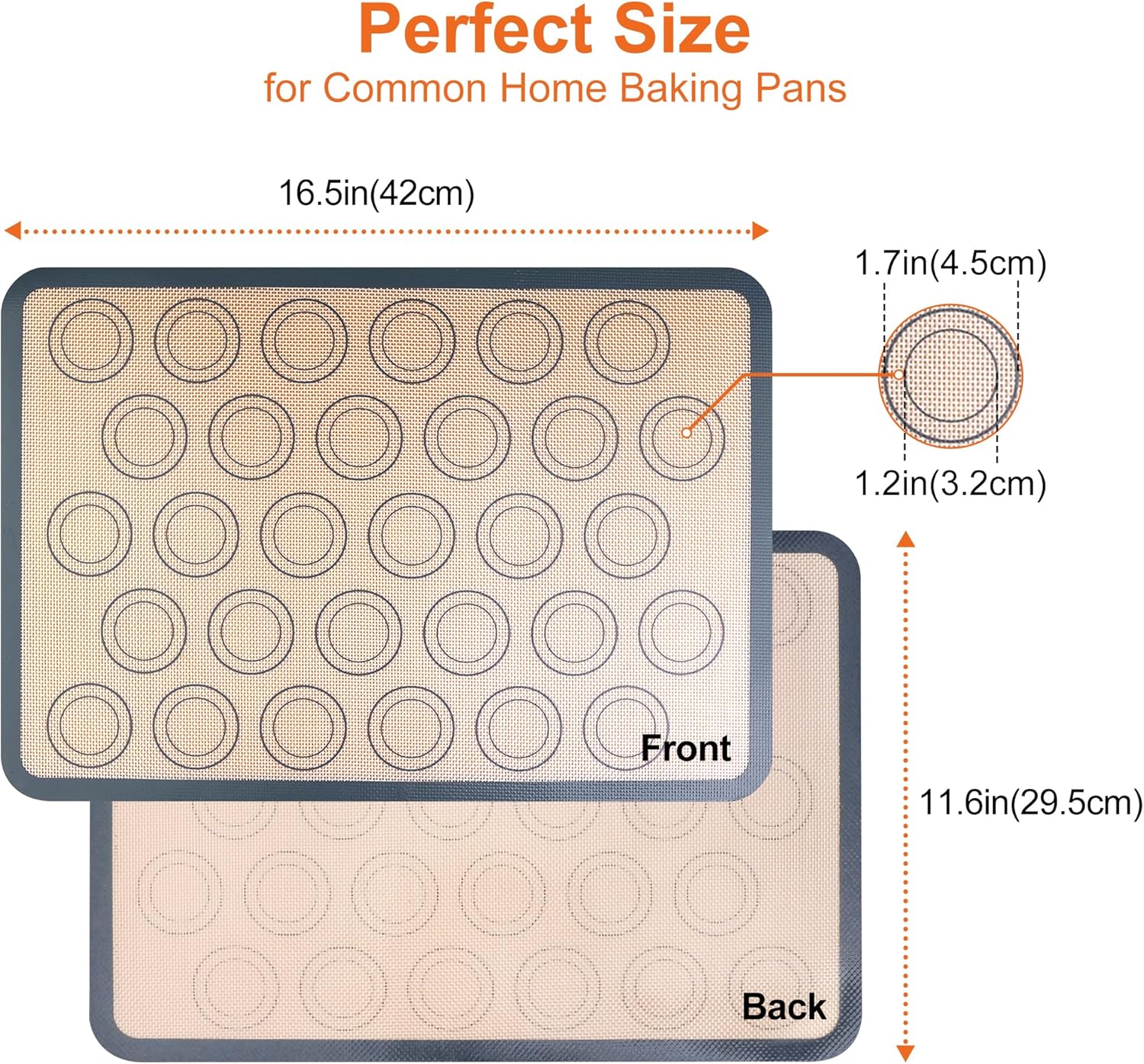 HOOMIL Macaron Silicone Baking Mats 2-Pack, 16.5" x 11.6" Half Sheet Size Macaron Silicone Mat, Non-Stick, Reusable, Food Safe Baking Mats - Brown+Gray