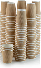 NYHI Set of 150 Ripple Insulated Kraft 12 oz Paper Cups Coffee Tea Hot Cups Recyclable 3 Layer Rippled Wall For Better Insulation Perfect for Cappuccino Hot Coco or Iced Drinks