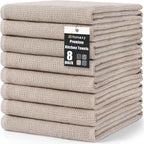 Homaxy Premium Kitchen Towels(18”x 28”, 8 Pack), Large Cotton Kitchen Hand Towels, Flat and Terry Dish Towels, 380 GSM Highly Absorbent Tea Towel Set with Hanging Loop, Khaki