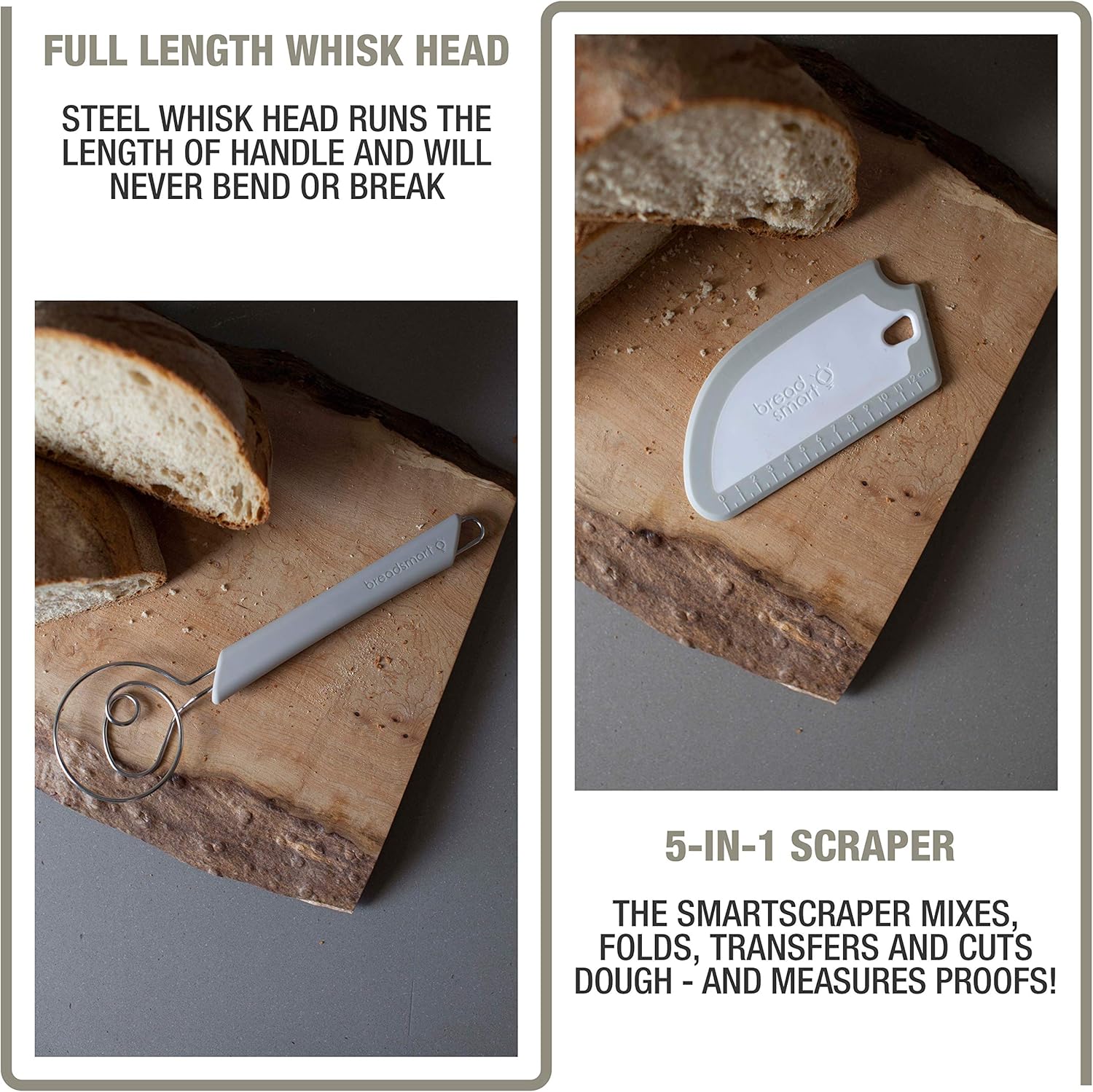 Artisan Bread Whisk and Bench Scraper Duo - Essential Dough Mixer Tools - Sourdough Bread Baking Supplies