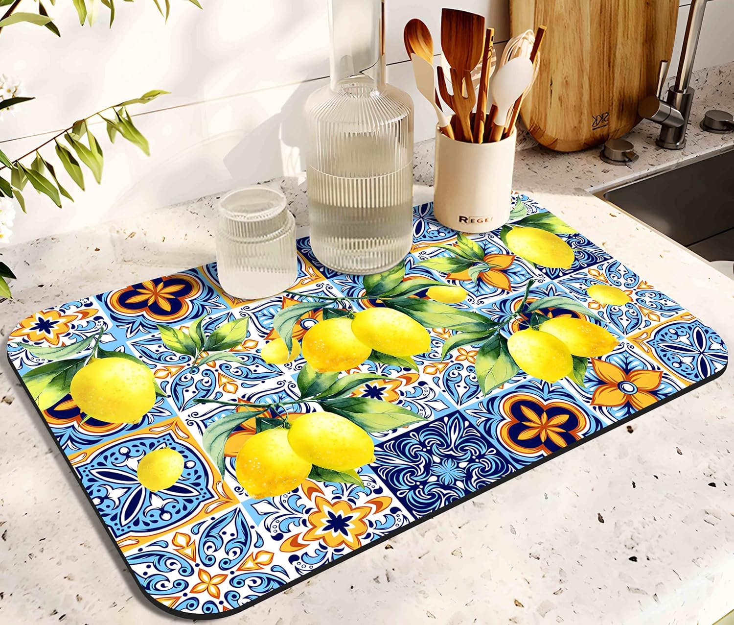 Dish Drying Mat for Kitchen Counter 20x12in Washable Quick Dish Drying Pad Rubber Backed Absorbent Draining Mat Fit Kitchen Counter,Bar,Under Sink,Dishes,Utensils,Dish Rack