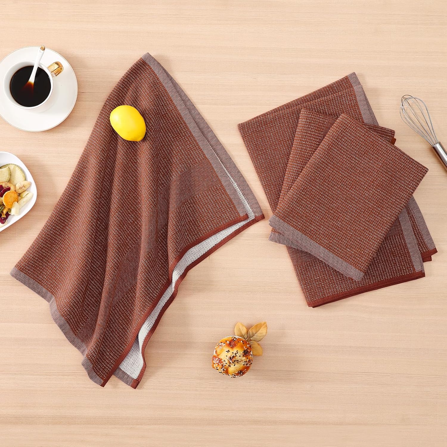 Homaxy Premium Kitchen Towels(18”x 28”, 12 Pack), Large Cotton Kitchen Hand Towels, Flat and Terry Dish Towels, 380 GSM Highly Absorbent Tea Towel Set with Hanging Loop, Rust