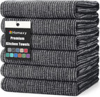 Homaxy Premium Kitchen Towels(18”x 28”, 6 Pack), Large Cotton Kitchen Hand Towels, Flat and Terry Dish Towels, 380 GSM Highly Absorbent Tea Towel Set with Hanging Loop, Black