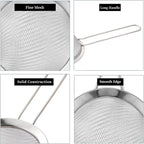2 Pack Fine Mesh Strainers, Mini Stainless Steel Strainer with Handle for Kitchen, Metal Sieve Sifters for Straining Tea, Matcha, Cocktail, Juice and Coffee (8.6in 7.5in)