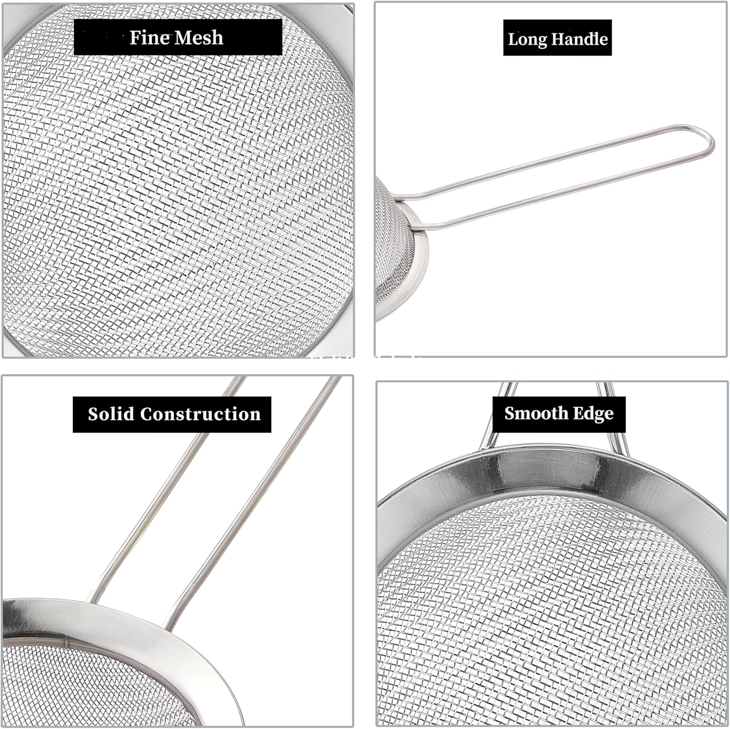 2 Pack Fine Mesh Strainers, Mini Stainless Steel Strainer with Handle for Kitchen, Metal Sieve Sifters for Straining Tea, Matcha, Cocktail, Juice and Coffee (8.6in 7.5in)