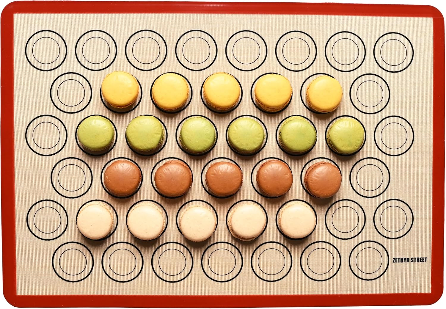 Macaron Silicone Baking Mats - Non-Stick Macaron Mat for Easy Baking | Heat Resistant & Dishwasher Safe Macaron Baking Mat | Reusable & Eco-Friendly, 3/4 Size - Pack of 3 - For Macarons Red Border