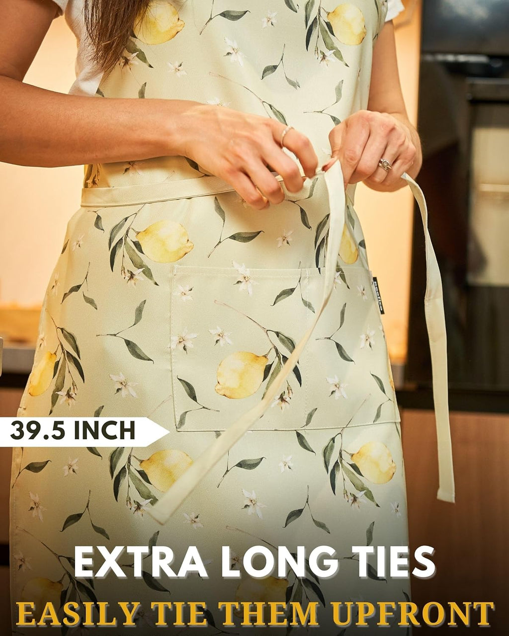 Premium Adjustable Cooking Aprons for Women with Pockets| Poly-Cotton Waterproof Kitchen Apron| Cute Floral Design, Long Ties