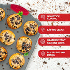 Boxiki Kitchen 12 Cup Mini Muffin Pan with Silicone Muffin Liners. Professional Cupcake Pan for Baking Muffin Mold, Mini Muffin Tin Non-Stick Steel Bakeware