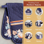 Maison d' Hermine Double Oven Mitts 100% Cotton 7"x35" Double Oven Mitt Heat Resistant BBQ Cooking Gloves with Loop, Baking, Grilling, Home, Kitchen, Handling Hot Pans (Pumpkin Blues)