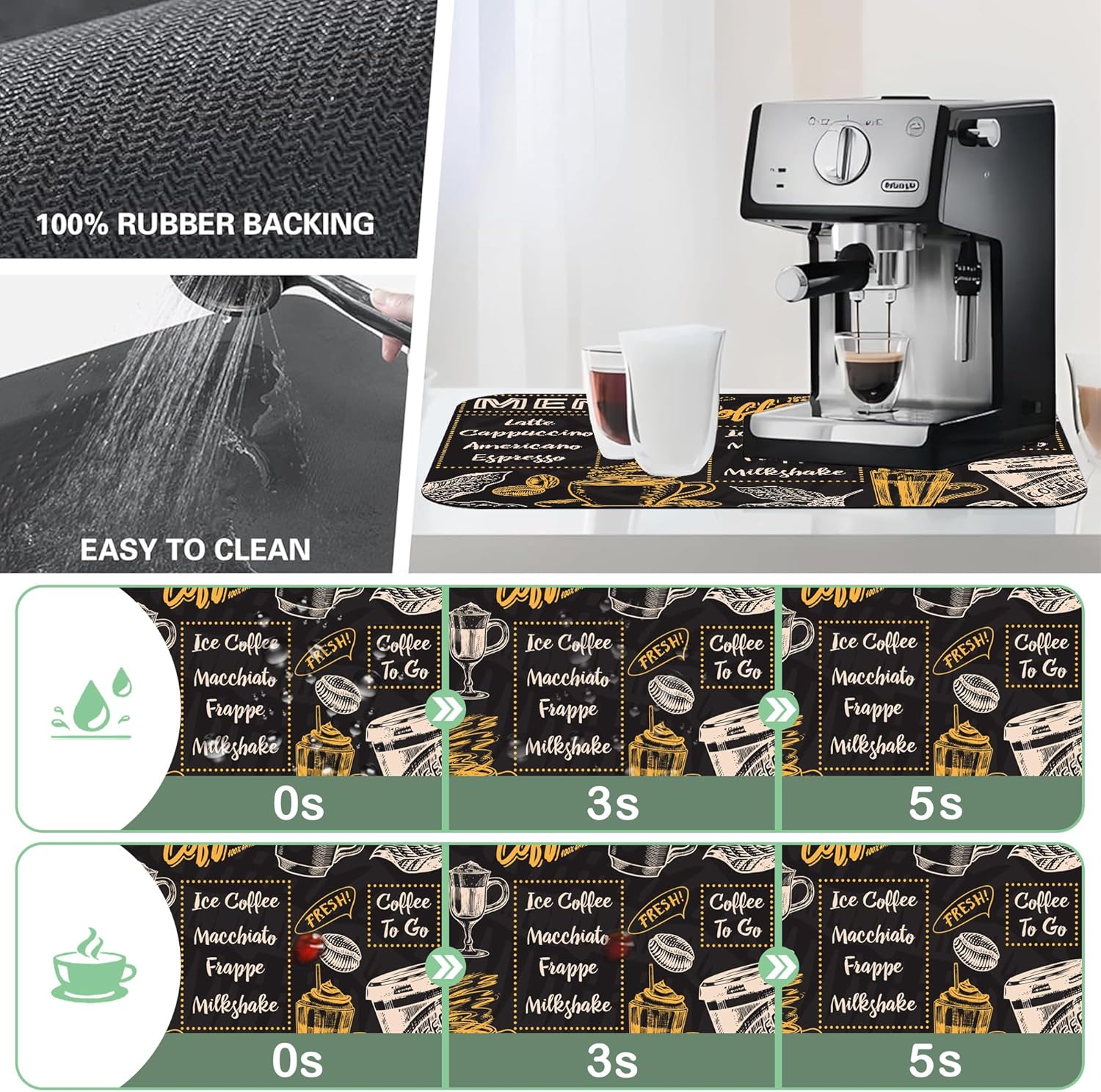 Vintage Coffee Poster Dish Drying Mat,,12"X19" Absorbent Fast Dish Drying Mat for Kitchen Counter Pot and Pan, Kitchen Accessories