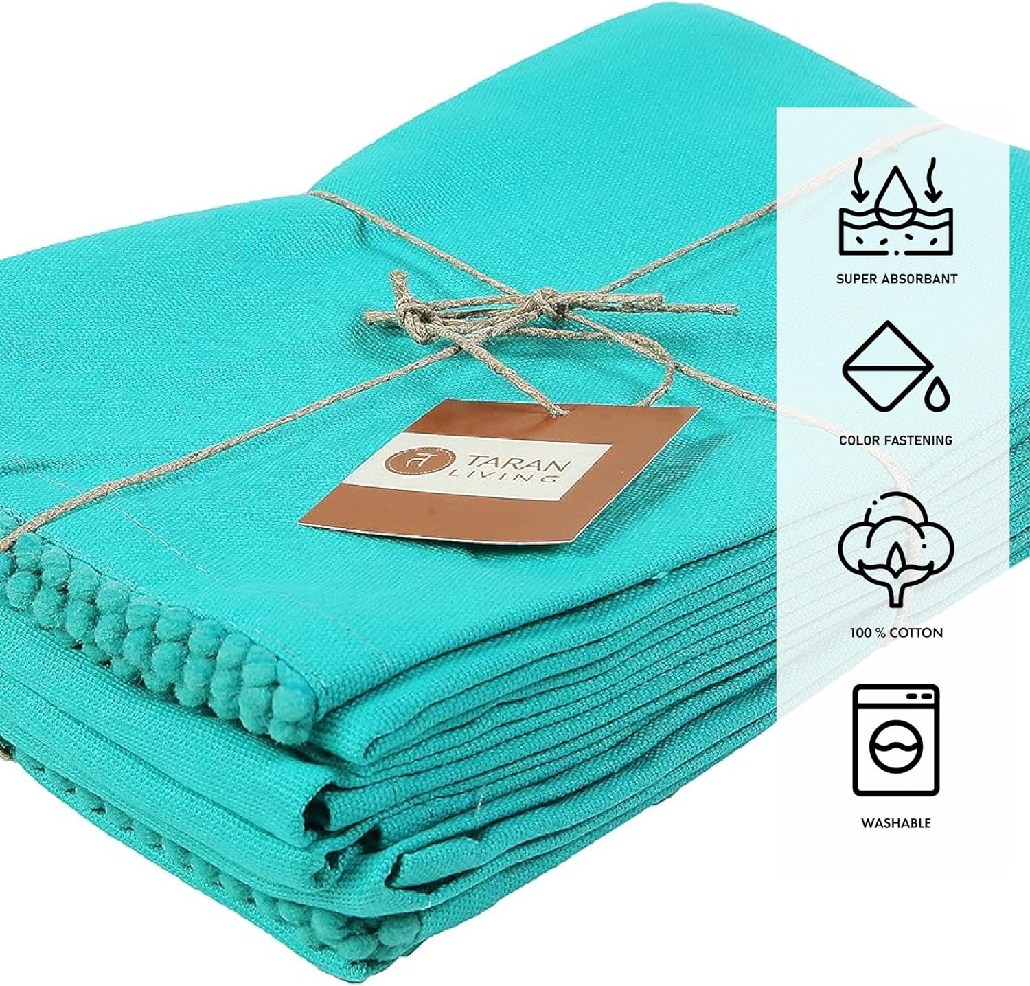 TARAN LIVING Teal Solid 18"x28" Pack of 6 Cotton Kitchen Towels