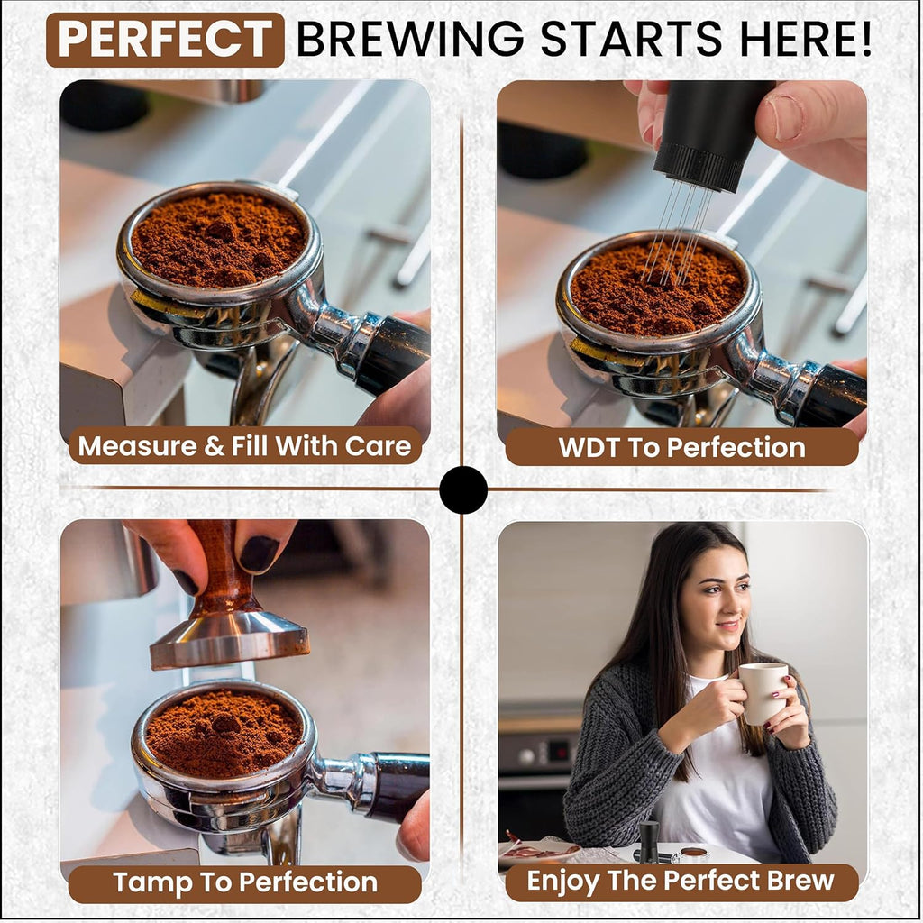 WDT Espresso Tool – Premium 0.35mm Needle Coffee Stirrer for Baristas | Precision Espresso Distribution Tool for Better Extraction with Extra 10 Needles | Matt Black