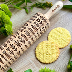 HERBS Embossing rolling pin. Leafy green and flowering plants on embossed dough roller
