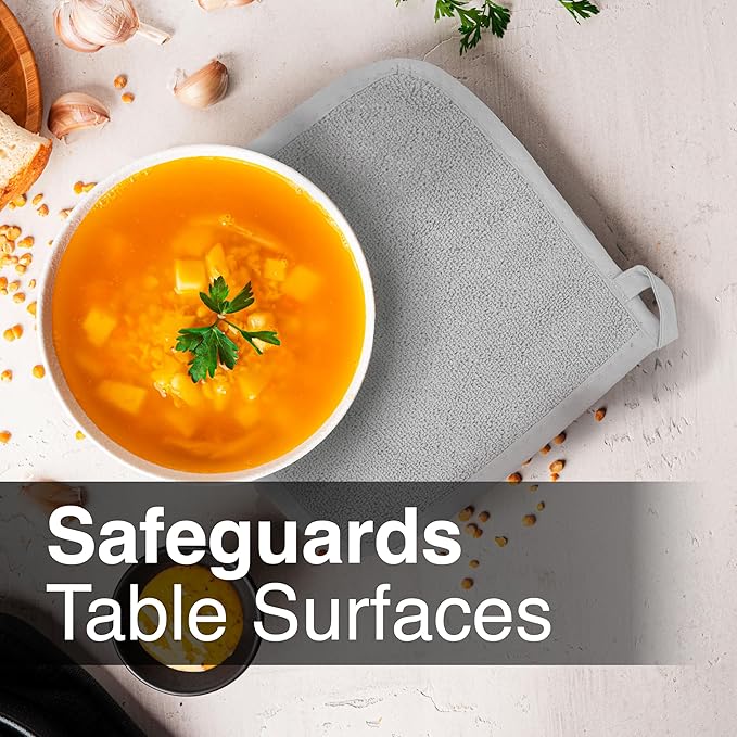 RITZ Terry Potholder & Hot Pad: Unparalleled Heat Resistant, Durable 100% Cotton – Ergonomically Designed for Optimal Grip – Easy-Care Machine Washable – 4-Pack, Titanium Grey