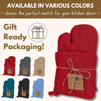 Native Fab Pot Holders and Oven Mitts Sets for Kitchen Heat Resistant - Hanging Non-Slip - 100% Cotton Kitchen Oven Mitts and Pot Holders 4-Piece Set - Red