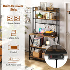 Yaheetech Kitchen Bakers Rack with Power Outlet & LED Lights, 5 Tiers Coffee Bar Table with 8 S Hooks, 64 Inches Tall Microwave Oven Stand with Storage for Spices, Pots, Rustic Brown