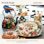 MACKENZIE-CHILDS Large Enamel Canister, Kitchen Storage Container for Flour and Sugar, 1.89 Liters, White Flower Market