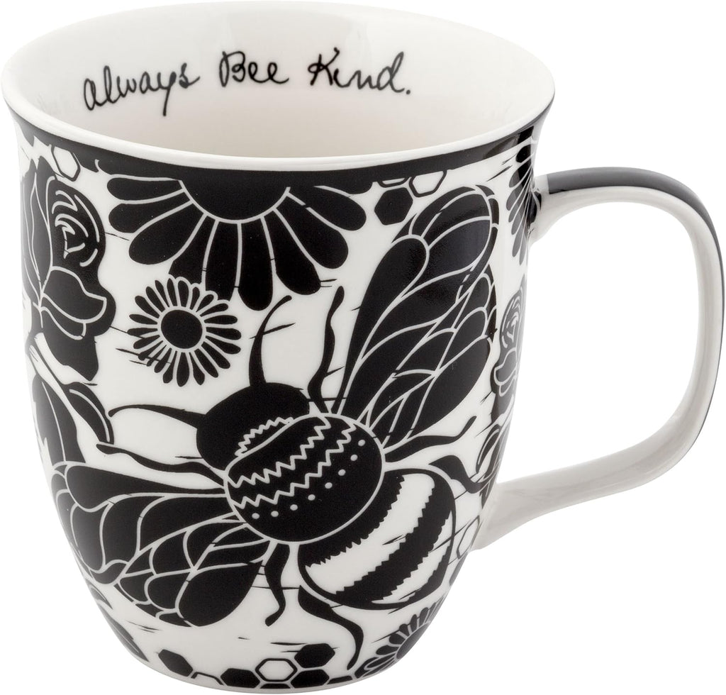 Karma Gifts 16 oz Black and White Boho Mug Bee - Cute Coffee and Tea Mug - Ceramic Coffee Mugs for Women and Men, 1 Count (Pack of 1)