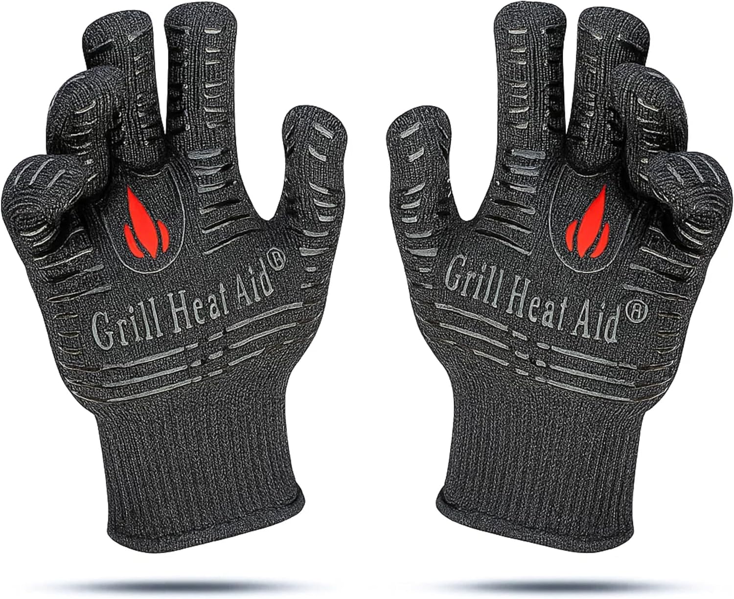 GRILL HEAT AID BBQ Grill Gloves Heat Proof for Grilling – Fireproof 1472°F Heat-Resistant Grill Mitts for Outdoor Barbecue and Smoker, Campfire, Fire Pit, Oven Glove with Fingers for Baking Pizza
