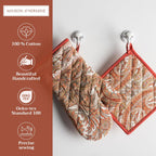 Maison d' Hermine 100% Cotton Oven Mitt & Pot Holder Set (7.5"x13" & 8"x8") Heat Resistant BBQ Cooking Gloves with Loop, Baking, Grilling, Kitchen, Handling Hot Pans (Kashmir Paisley)