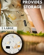 Premium Adjustable Cooking Aprons for Women with Pockets| Poly-Cotton Waterproof Kitchen Apron| Cute Floral Design, Long Ties