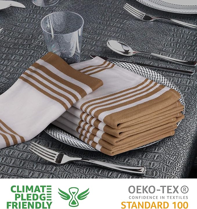 Urban Villa Kitchen Towels 100% Cotton Dish Towels for Kitchen (Set of 6)20”x30” Dish Cloths Highly Absorbent Kitchen Linen Set with Hanging Loop Perfect for Drying Dishes Cleaning Towels-Taupe White