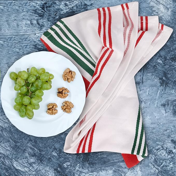 Urban Villa Kitchen Towels 100% Cotton Dish Towels for Kitchen (Set of 6) 20”x30” Dish Cloths Highly Absorbent Kitchen Linen Set with Hanging Loop Perfect for Drying Dishes Cleaning Towels- Christmas