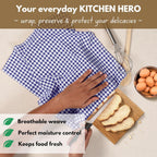 Native Fab 6 Pack Gingham Mini Check Kitchen Hand Towels Set 16"x26" - 100% Cotton Absorbent Reusable Wash Cloths - Quick Drying Dish Towels with Hanging Loops for Kitchen, Blue White