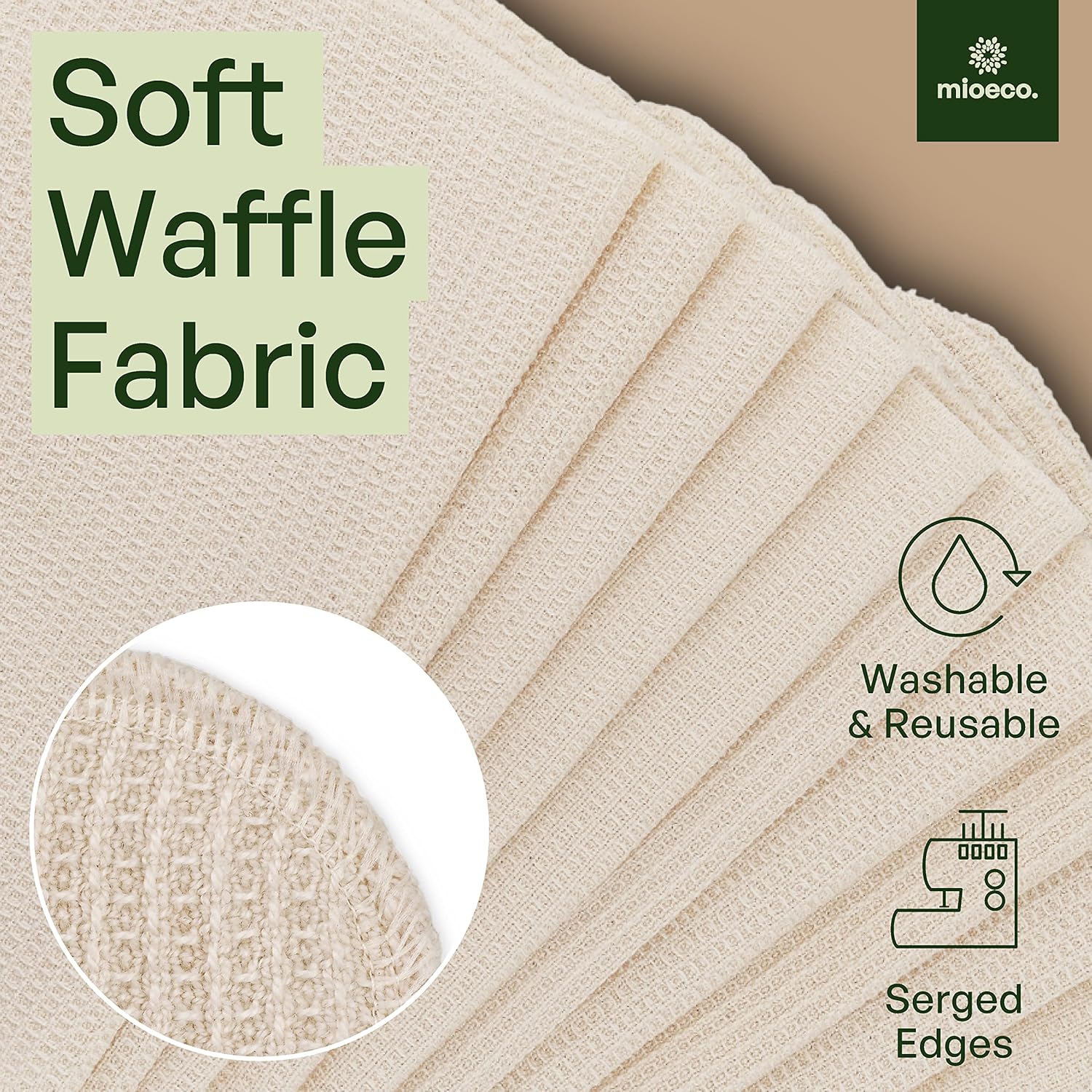 10 Pack Kitchen Paper Towels Washable - Super Absorbent Natural Paper Towels - Natural Cotton - Reusable, Paperless Kitchen Dish Cloths - 100% Organic