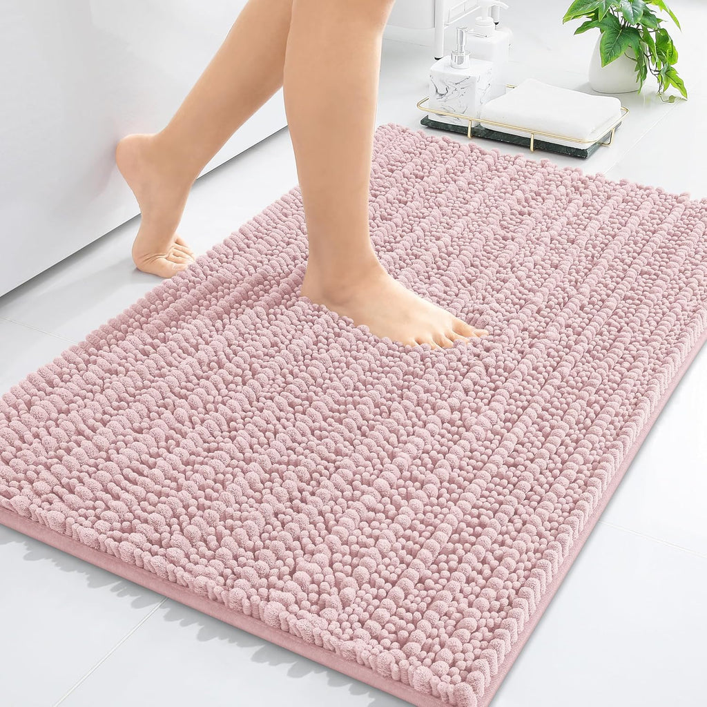 Arotive Luxury Chenille Bathroom Rug Mat, Extra Soft Thick Absorbent Shaggy Bath Rugs, Non-Slip Machine Wash Dry, Plush Bath Mats for Bathroom, Shower and Tub, 36x24, Dirty Pink