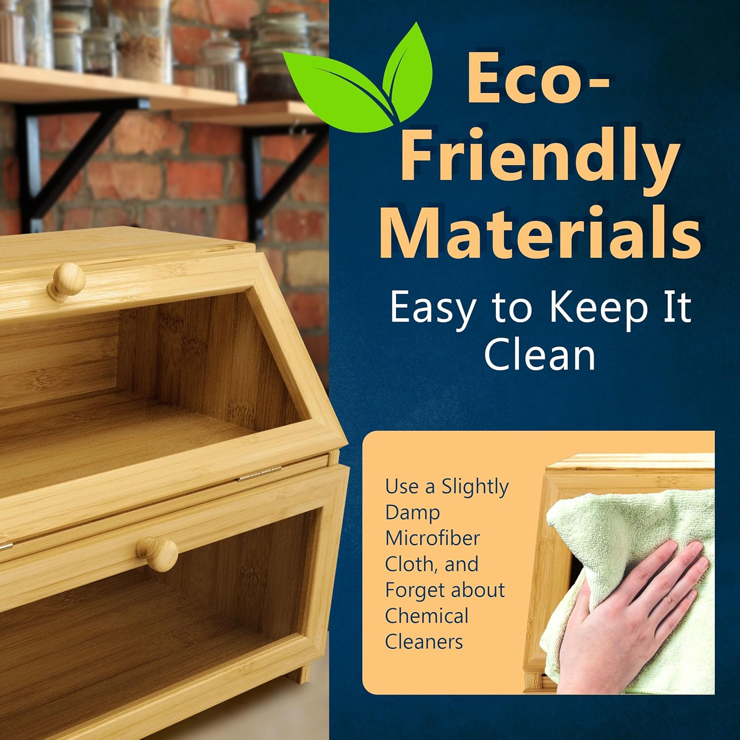 Bamboo Bread Box Space Saving Rustic Flat-Top Bread Bin for Countertop - Store Bread Cake and Baked Goods - 15 x 9.8 inches (2 Tier box)